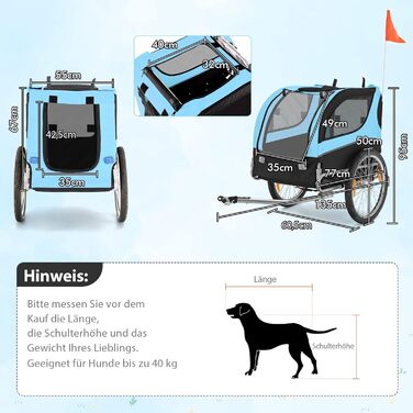 Велосипедний причіп для собак COSTWAY, до 40 кг, складаний, для малих та середніх порід