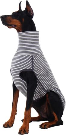 Зимовий одяг для собак ROZKITCH: теплий пуловер/комбінезон, захист від вітру, для маленьких, середніх та великих собак, сіро-білі смуги, 2XL (довжина спини: 22-25 дюймів)