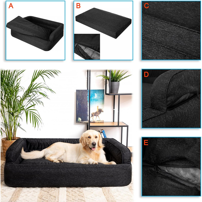 Ліжко для собак PillowPrim XXL 117x79 см, меблі для тварин, котяче ліжко, знімний чохол, чорне, лежак, кошик, подушка, диван для собак