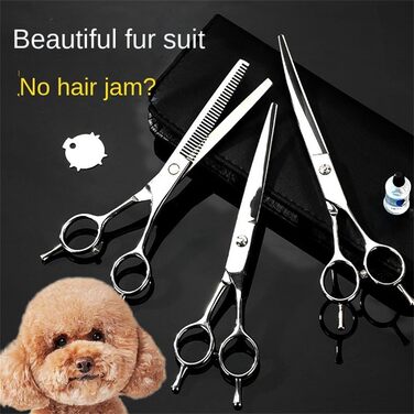 Набір професійних ножиць для собак, 4 в 1: ножиці для фінальної обробки, прямі ножиці, вигнуті ножиці, гребінець. Виготовлено з нержавіючої сталі. Підходить для собак, котів та інших домашніх тварин.