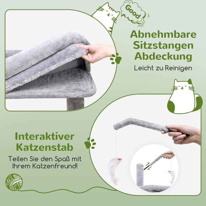 Дерево для котів Globlazer XL сірого кольору з 2 будиночками, платформами та когтеточками, для дорослих котів та кошенят