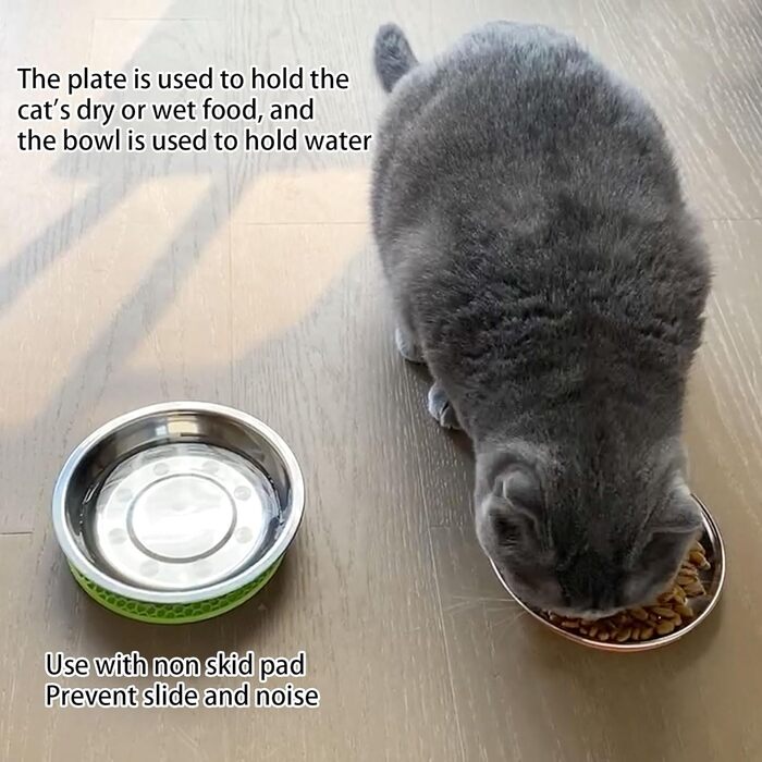 Миски для котів зі сталі (2 шт.) – для полегшення догляду за вусами, зменшення втоми, неслизький набір мисок для котячого корму (великі, 17 см)