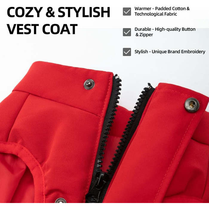 Зимовий одяг для собак PINA Hund: тепла куртка, жилет та вітрозахисний одяг для малих та великих собак, червоний колір, розмір S (Getaway Solids)