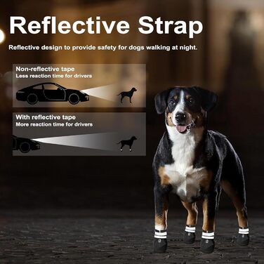 Чоботи для собак AMOMYDOG, 4 шт. Дихаючі, з неслизькою підошвою, регульовані світловідбиваючі застібки-липучки. Підходять для малих, середніх та великих собак (Чорний, L)