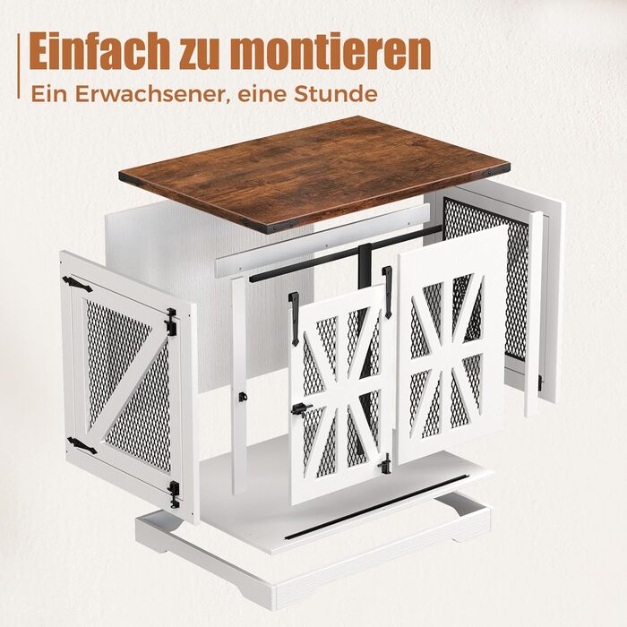 Клітка для собак, 73 см, дерев'яна будка для собак, клітка для собак для дому, посилене виконання, захист від укусів, розмір 73x51x60 см, білий колір