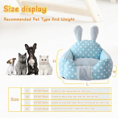 Крісло-лежанка для котів та собак PETCUTE, м'яке ліжко для тварин з приємним дизайном, миється, підходить для кроликів, блакитний колір (S, у крапочку)