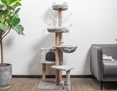 Кліматичний комплекс для котів Kratzbaum, 145 см: кігтеточка, ігровий центр, ліжечко, печера, платформи, сіза колона, для кошенят та котів