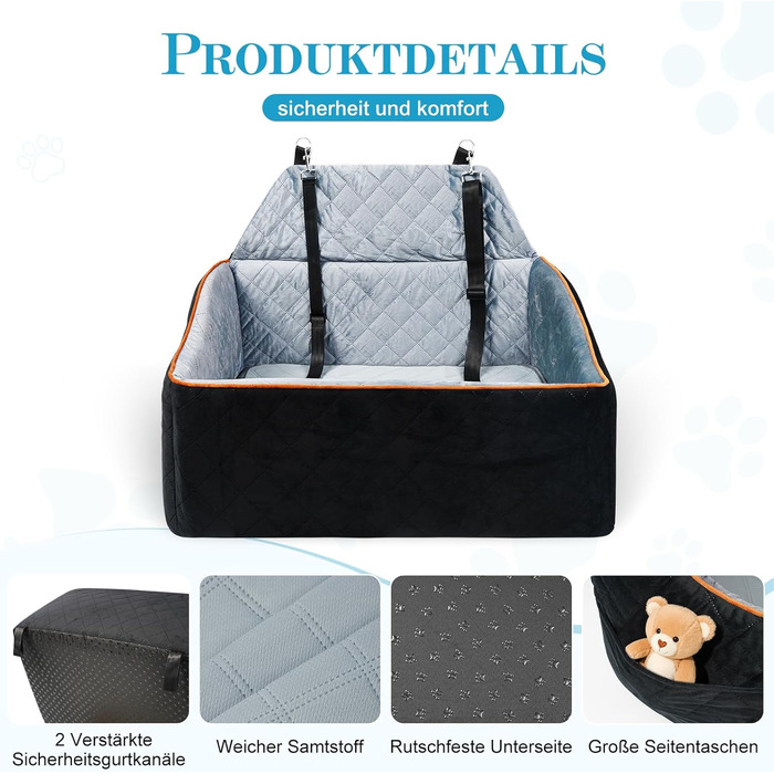 Автокрісло для собак великих та середніх порід до 45 кг, знімне та миється, з безпечними лініями та антиковзною основою для заднього сидіння автомобіля