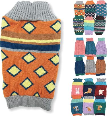 В'язаний теплий пуловер для собак, модна модель, для маленьких та великих тварин, розмір XXS (довжина 20,3 см), помаранчевий ромбік