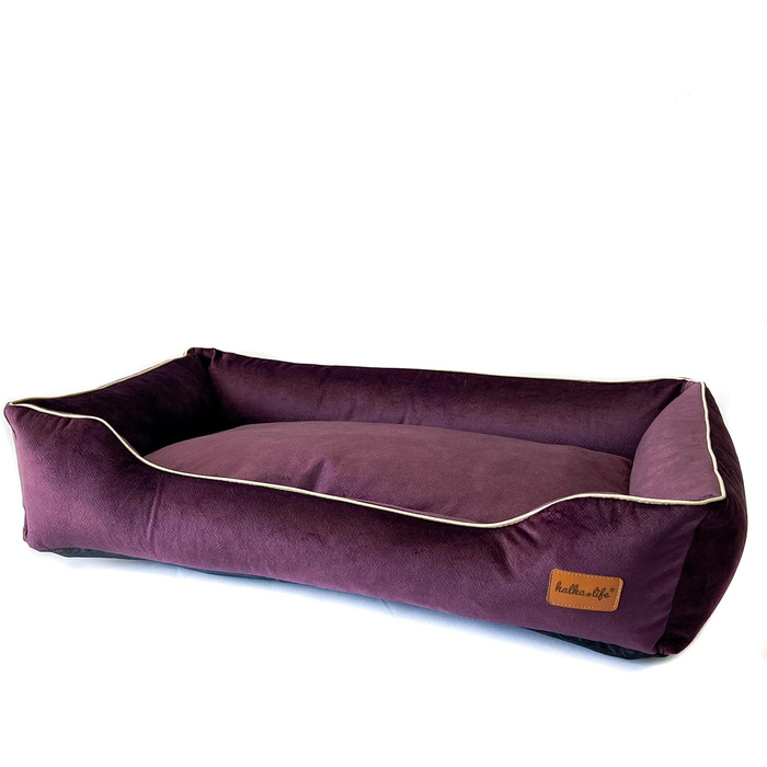 Собаче ліжко з велюру, миється, з високими бортиками – для маленьких та великих собак (M (80x50x18 см), слива)
