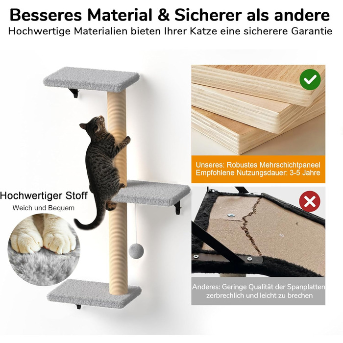 Комплект для котячого комплексу FUKUMARU: стіна для лазіння, гамак, будиночок, міст, драбина. Макс. вага: 18 кг, сірий