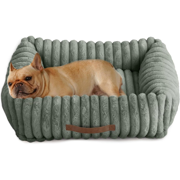Ортопедичний лежак для собак та котів, лежанка для маленьких собак, з м'яким підголівником, знімний матрац, лежанка-софа з ручками (темно-сірий, 64x53x18 см) M, темно-сірий