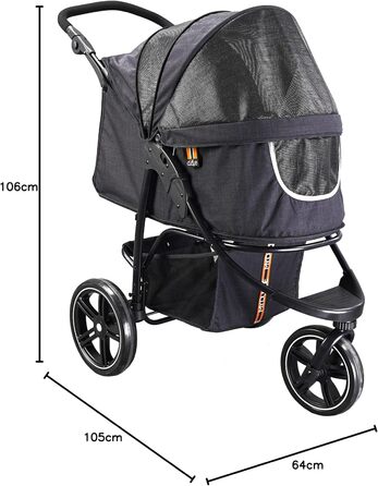 COOPER Складаний візок для собак до 32 кг | Регульована висота, кошик для покупок, Soft Touch ручки, світловідбиваючі елементи | Ідеальний для транспортування домашніх тварин (Чорний)