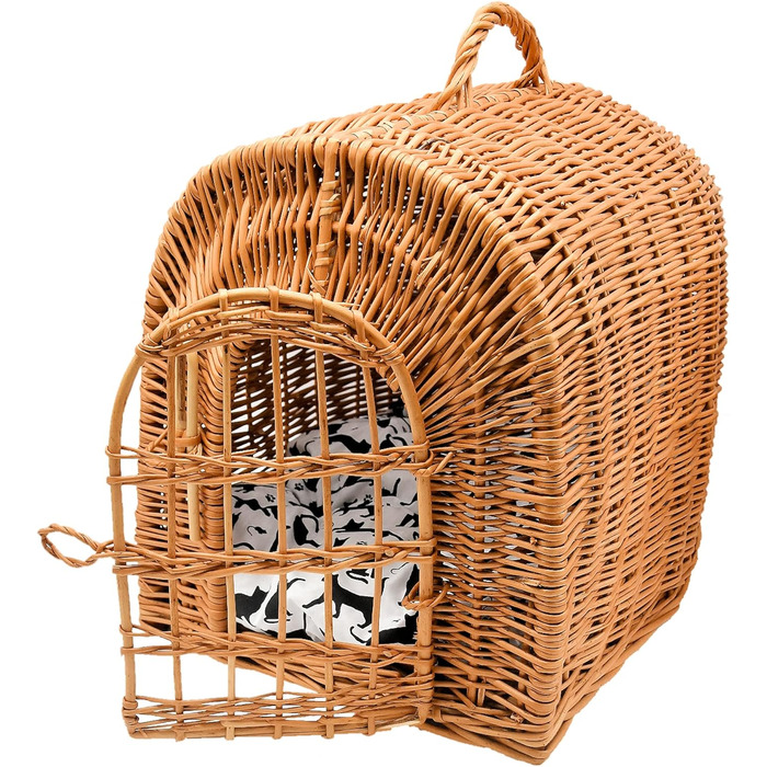 Транспортна переноска для кота/собаки з плетеного лози з подушкою, K5-080-SBWK