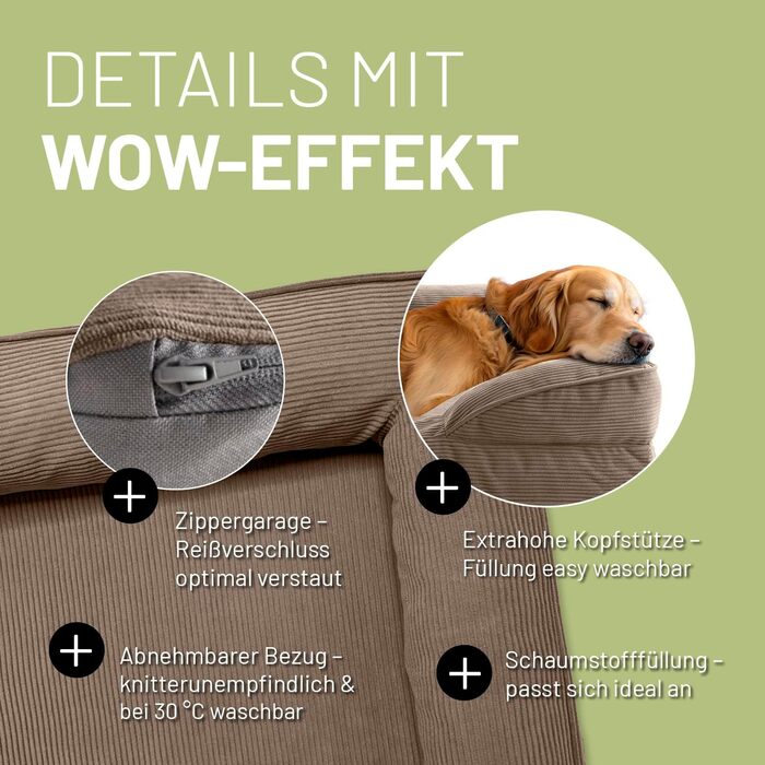 Ортопедичне ліжко для собак Lumaland з корду | Ергономічне собаче ліжко-софа 110x75 см - для великих собак | Нековзне дно | Зручна наповнювач та знімна чохол | Корзина для собак з Memory Foam Cord - Світло-коричневий 110 x 75 см - L