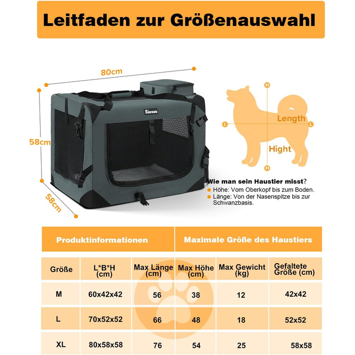 Кія для собак XL 81x58x58 см, складана переноска для собак та котів, сіра. В комплекті миска для їжі та води. Ідеально для подорожей та транспортування тварин