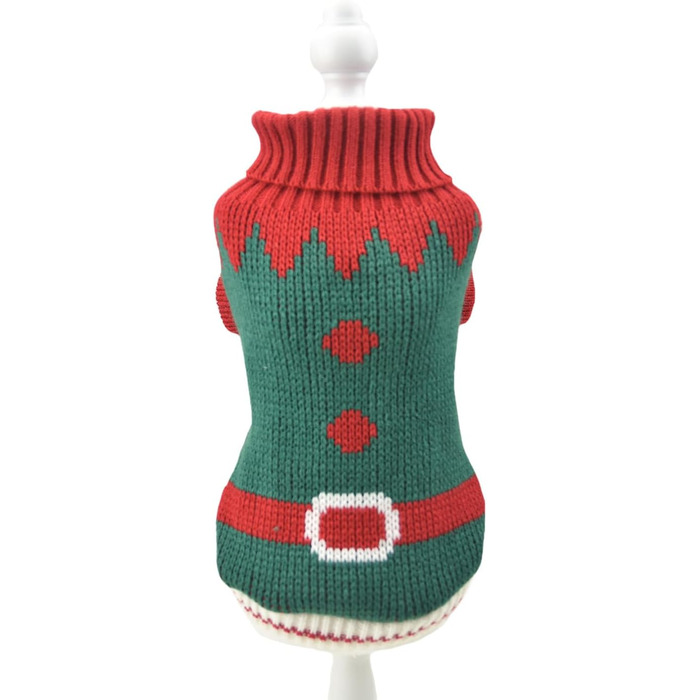 Пуловер для собак MuYaoPet на Новий Рік, костюм Санти для маленьких та середніх собак, теплий в'язаний пуловер з капюшоном, одяг для такс, йоркширських тер'єрів, коргі (зелений, розмір XL)