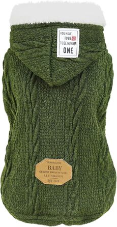 Теплий зимовий пуловер з капюшоном для собак, котів та середніх порід (M, обхват грудей 37 см), класичний зелений