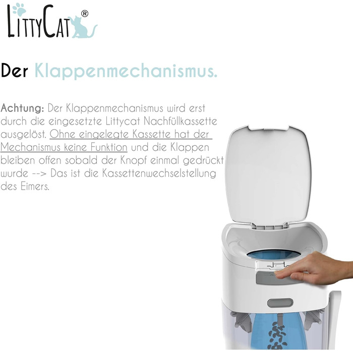 Відро для сміття з котячого туалету Littycat з лопаткою - з картриджем для поповнення - котячий туалет, відро для котячого туалету біло-сірий + 1 картридж біло-сірий