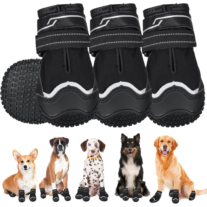 Чоботи для собак, 4 шт., неслизькі, захист лап, з світловідбиваючим ремінцем та липучкою, зимові чоботи для маленьких собак