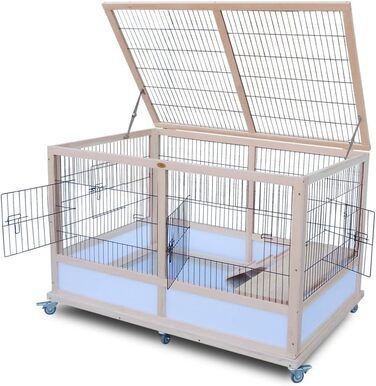 Клітка для кроликів HABAU, 118 x 75 x 79 см, з натурального дерева та металевої решітки, для дому