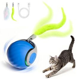 Інтерактивна іграшка для котів - м'ячик з федерцем, перезаряджається, 2 режими, автоматичний, для дому, самостійної розваги (Помаранчевий) (1 x Синій)