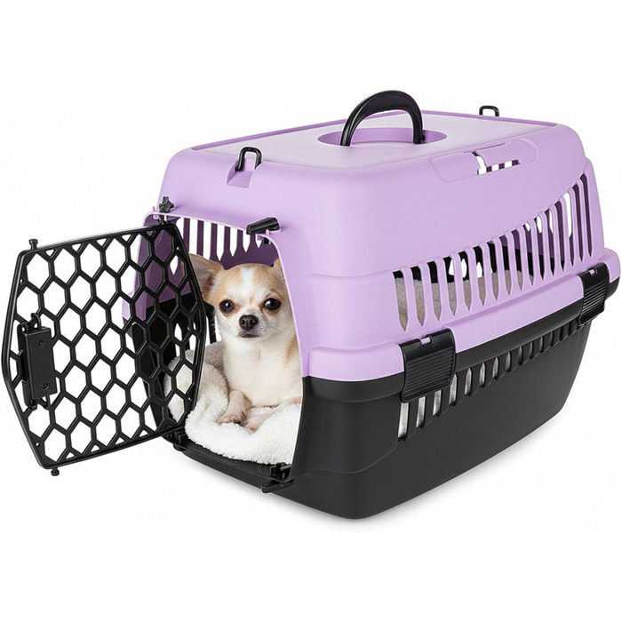 Транспортний бокс для тварин Happet ABBA M сірий 56x37x37 см – міцний, добре провітрюваний бокс з пластику для котів та маленьких собак, переноска для подорожей, переноска для котів (M (56x37x37cm), ABBA Violett)