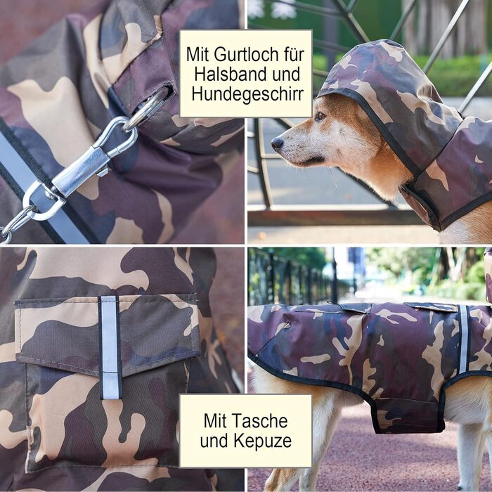 Водонепроникна куртка для собак KoKoBin з капюшоном, світловідбиваюча, XXL, коричнева