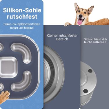 Антислизька годівниця для собак Nayelf з нержавіючої сталі 304, з силіконовим дном, 23*23*4.5 см