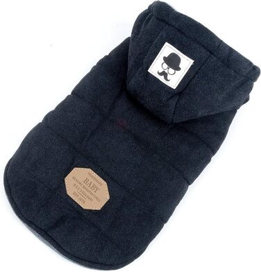 Зимова куртка для собак, тепла флісова підкладка, бавовняний халат для тварин, захист від вітру, капюшон, для котів та собак, чорний, розмір L (обхват грудей 42 см)