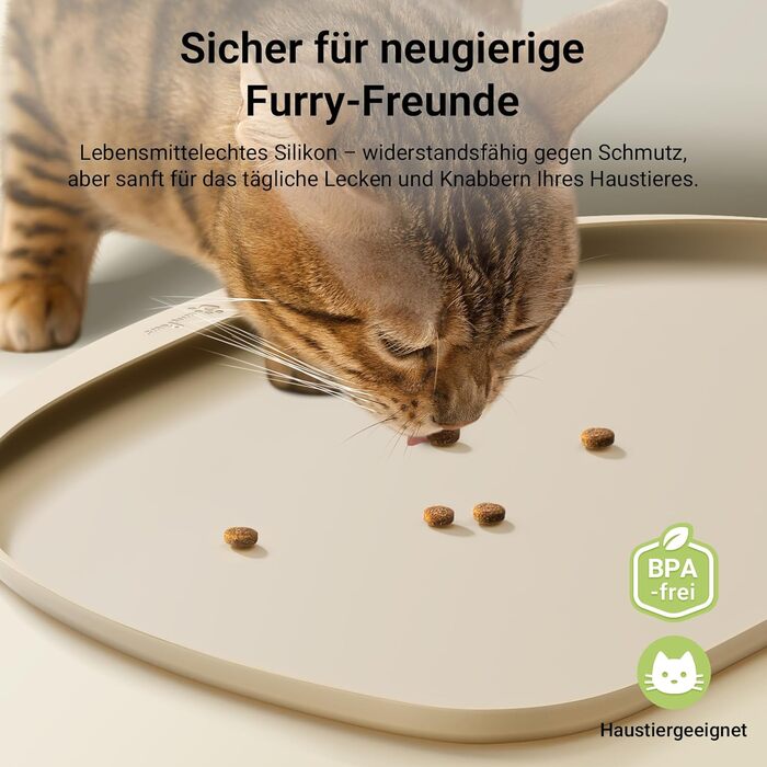 Підкладка під миску для котів DownyPaws, силіконова, 62 x 43 см, бежева. Захист від розливу води та корму, легко миється, BPA-free