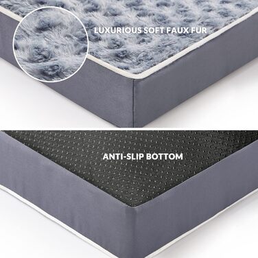 Велике ортопедичне ліжко для собак з піною з пам'яті, миється, коробка для собак, килимок з знімним чохлом та водонепроникним наповнювачем, плюшеве фланелеве покриття з неслизьким дном для великих собак, блакитний, білий, L (36'x24'x3.5')