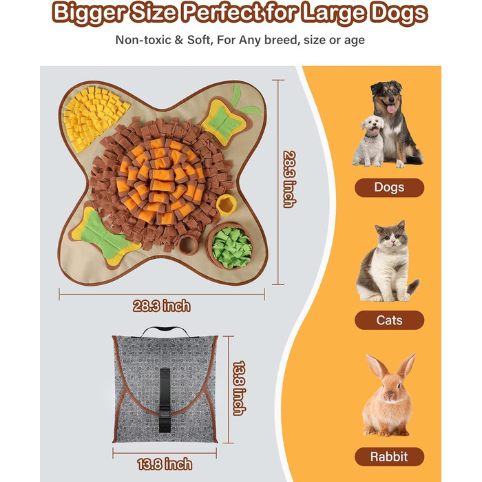 Schnüffelmatte для великих собак HOPET, інтерактивна тренувальна килимок для годування, стимуляція розуму та повільне годування, іграшка для всіх порід
