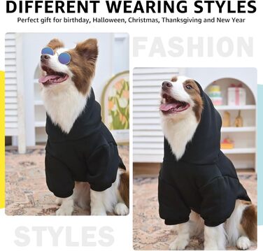 Теплий флісовий светр для собак SCENEREAL з капюшоном, чорного кольору, з принтом листя клена, розмір S. Підходить для холодної погоди та як костюм на Хелловін.