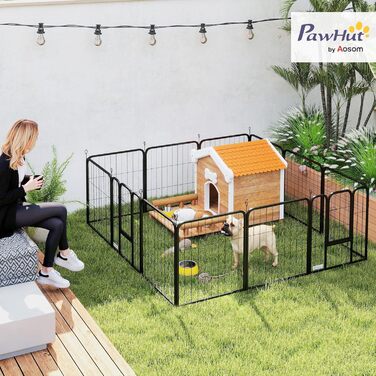 PawHut Вольєр для собак, сталевий вольєр з 12 панелей, розкладний, портативний, 60H см, 2 двері, для малих собак, внутрішній та зовнішній, чорний, 12P, 168 x 168 x 60 см