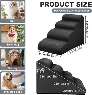 Сходинки для собак Mozvvco - 4 сходинки, для маленьких собак, м'який матеріал, знімний чохол, чорного кольору
