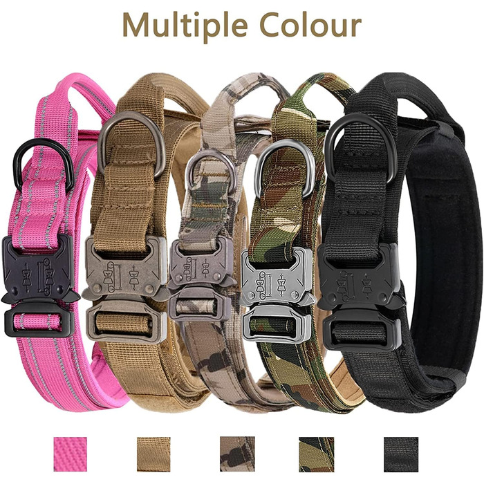 Нашийник для собак регульований з контролем, тактичний нашийник з нейлону, з м'якою підкладкою, з металевою застібкою, для середніх та великих собак, для полювання, тренувань, активного відпочинку, чорний, розмір L (45-54 см)