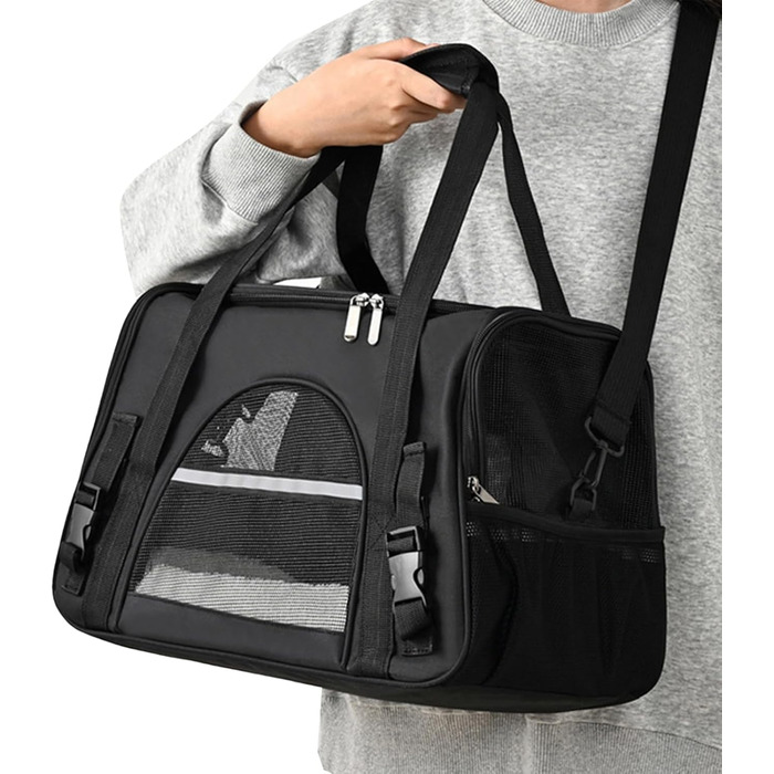 Чорна переноска для котів та собак - зручна сумка-переноска для тварин, легка, довговічна, з вентиляцією, для прогулянок на вулиці