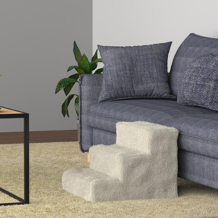 Сходинка для собак та котів Juskys - 3 сходинки, плюшевий знімний чохол, для ліжка, дивану, авто (Бежевий)