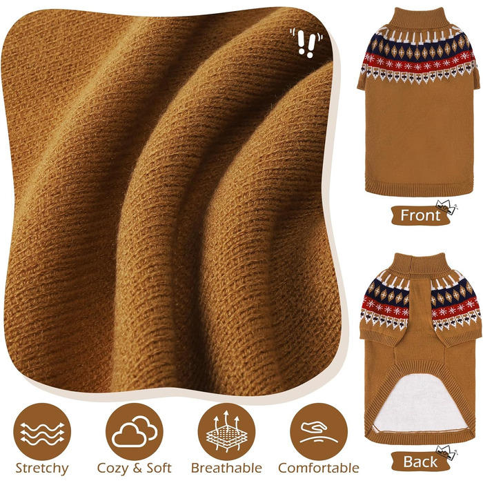 Пуловер для собак EXPAWLORER Fair Isle з візерунком Fair Isle - стильний одяг для собак, в'язана жилетка, пуловер для цуценят, теплий пуловер з коміром-стійкою для маленьких, середніх та великих собак, розмір M (бежевий, Small)