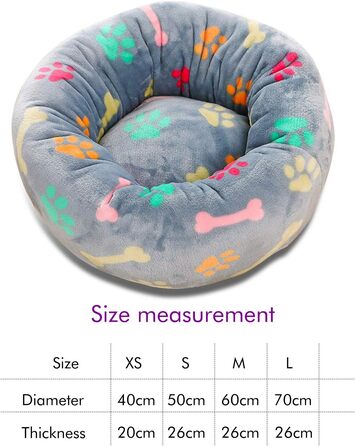 Кругле ліжко для собак Petcute, корзина для котів та домашніх тварин, м'яке, миється, рожевий кісточка, XS (40 см)