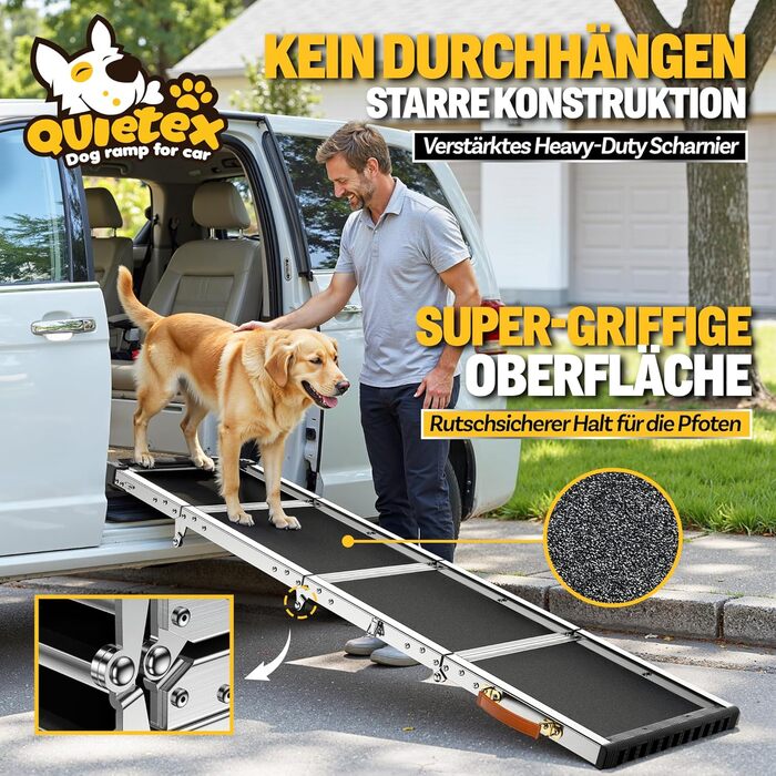 Рампа для собак у автомобіль, автоматичне складання, 170 см, чорна. Рампа для собак, вантажівок та SUV. Максимальне навантаження: 150 кг. Антиковзаюча поверхня.