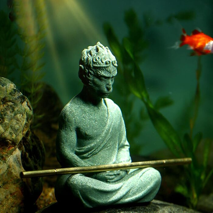 Статуя Будди для акваріума, набір декор для акваріума в стилі дзен з штучними рослинами, статуя медитуючого Будди, пісковик, 11,7 см