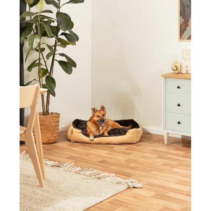 Килимок для собак Lionto з двостороннім подушками та неслизьким дном, 90x70 см, бежевий/коричневий