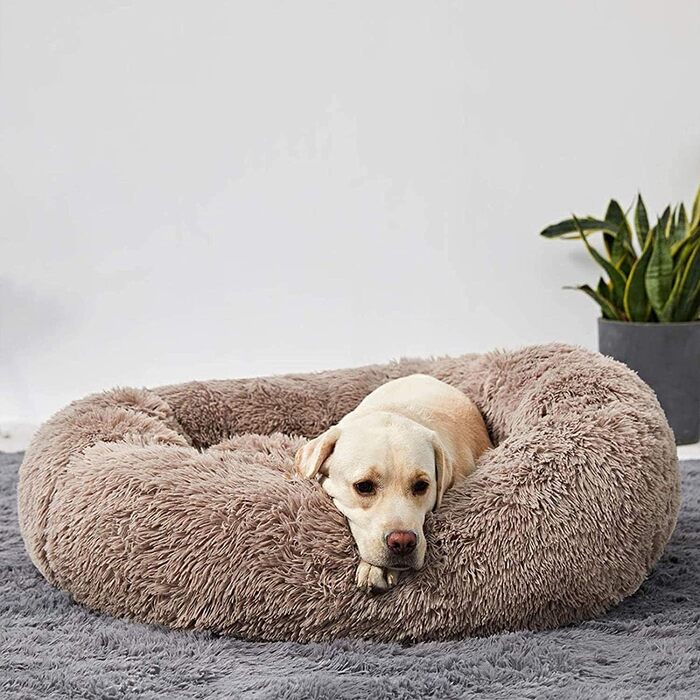 Ортопедичне ліжко для собак XL: кругла, миюча модель для великих і середніх порід. М'яке, кушетка для собак з ефектом пам'яті, антистрес, колір - світло-коричневий, діаметр - 70 см