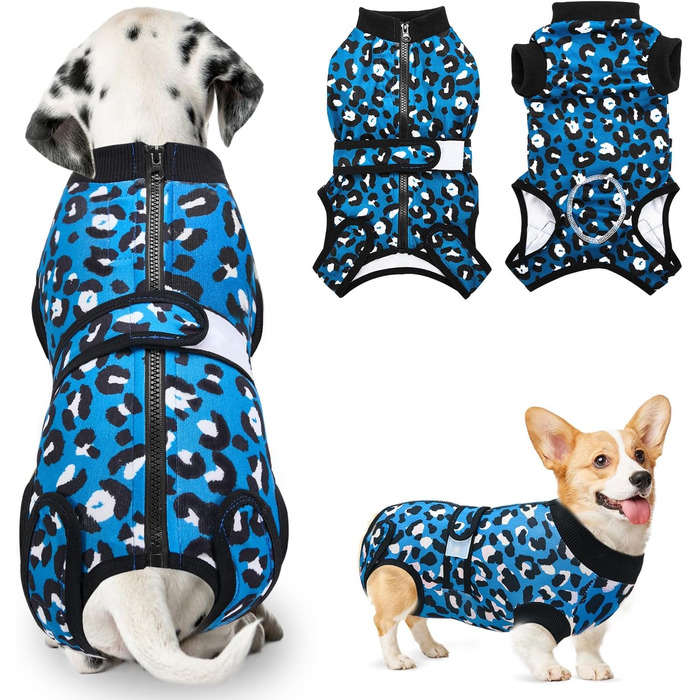 Захисний одяг для собак після операції: комбінезон з блискавкою та липучкою, анти-витік та захист ран, дихаючий, XL, блакитно-зелений