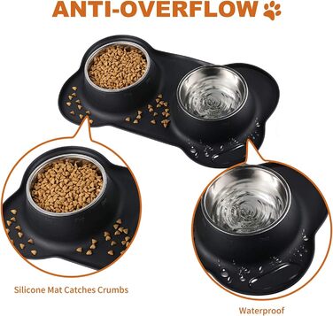Набори мисок для собак та котів з нержавіючої сталі з силіконовим килимком, чорного кольору