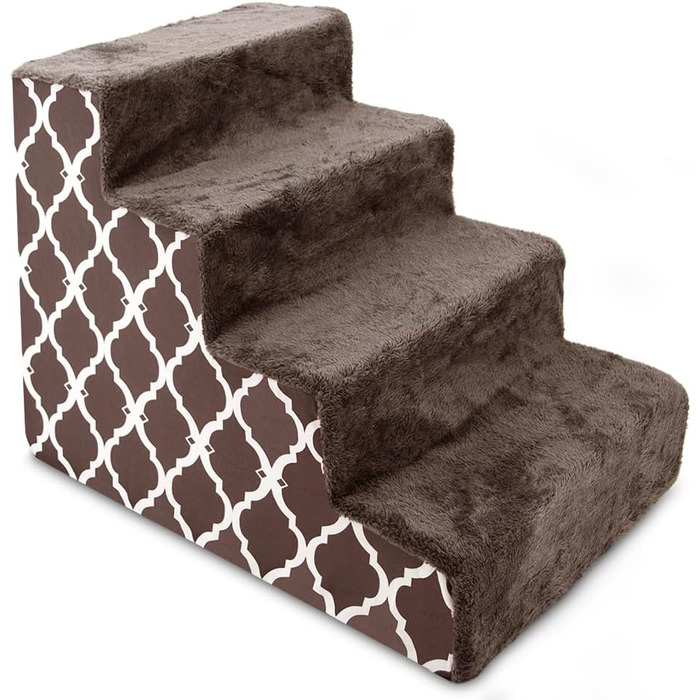 Сходинка для собак та котів Best Pet Supplies - 4-ступенева, з антиковзким покриттям, коричневий візерунок, без монтажу