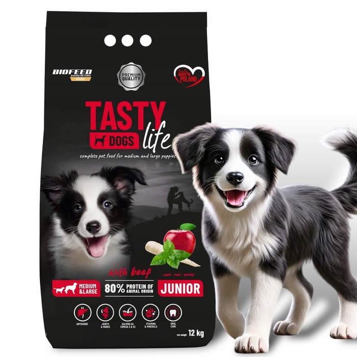 Сухий корм для цуценят BIOFEED Tasty Dogs Life Junior з яловичиною, 12 кг