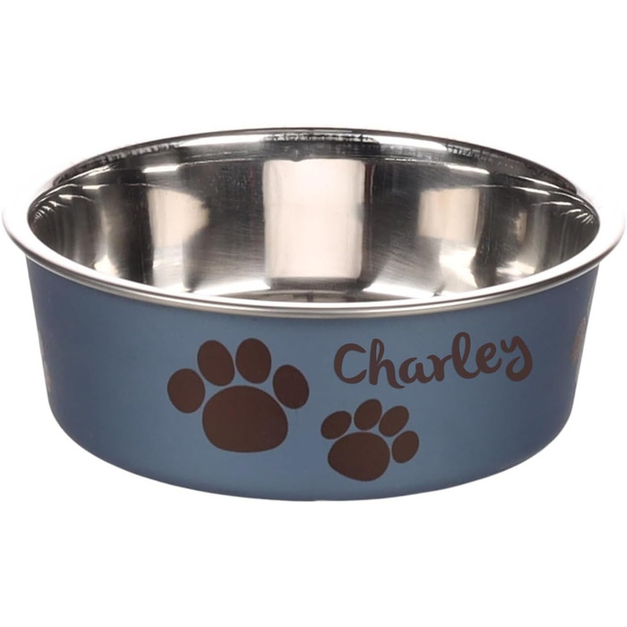 Персоналізований миска для собак з нержавіючої сталі 2200 мл – протиковзкий кільце – для великих собак – з іменем – Petslino (Металево-блакитний, XS)